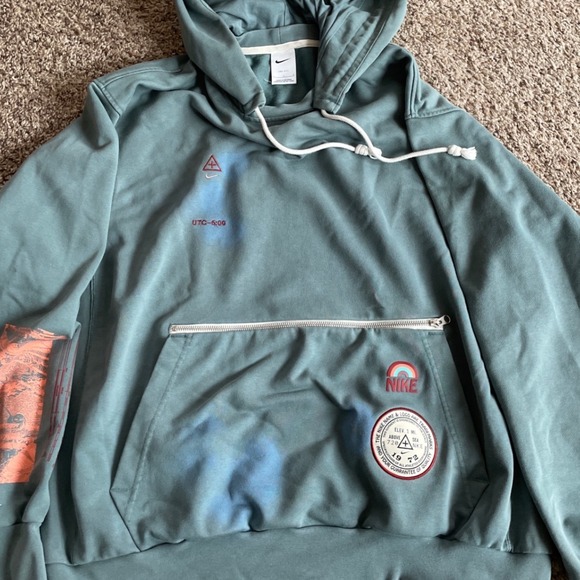 Nike Dri Fit Standard Issue Hoodie Teal Graphic Print Mens L Organic High - Picture 3 of 12